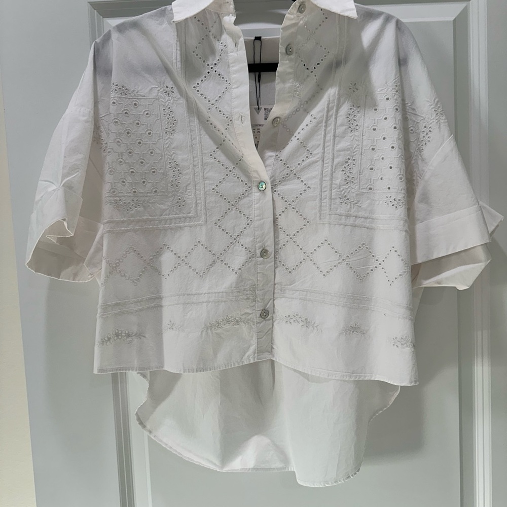 Zara Women’s Shirt White Poplin Eyelet Button Up - NWT